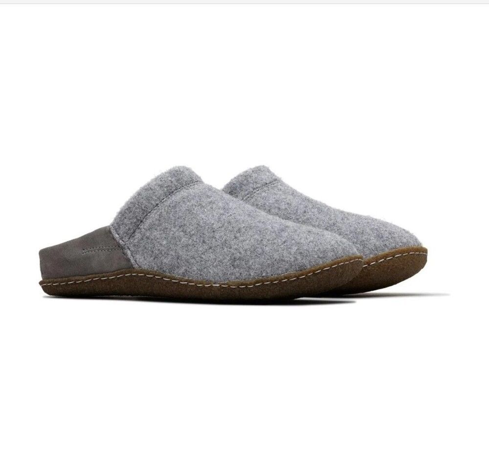 SOREL Nakiska Scuff Wool Felt Mule Slippers Gray / Faux Fur Women’s Size 12